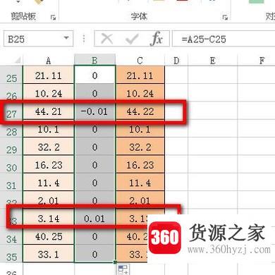 excel中怎么快速比对两组数据的差异？
