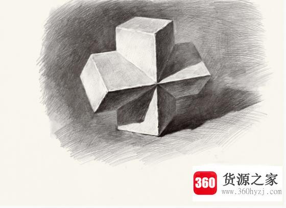 怎么画素描几何体四棱柱与四棱柱穿插体